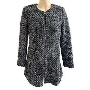 ZARA Tweed Jacket Blazer Full Zip Lined Womens Size Small Black White Office‎